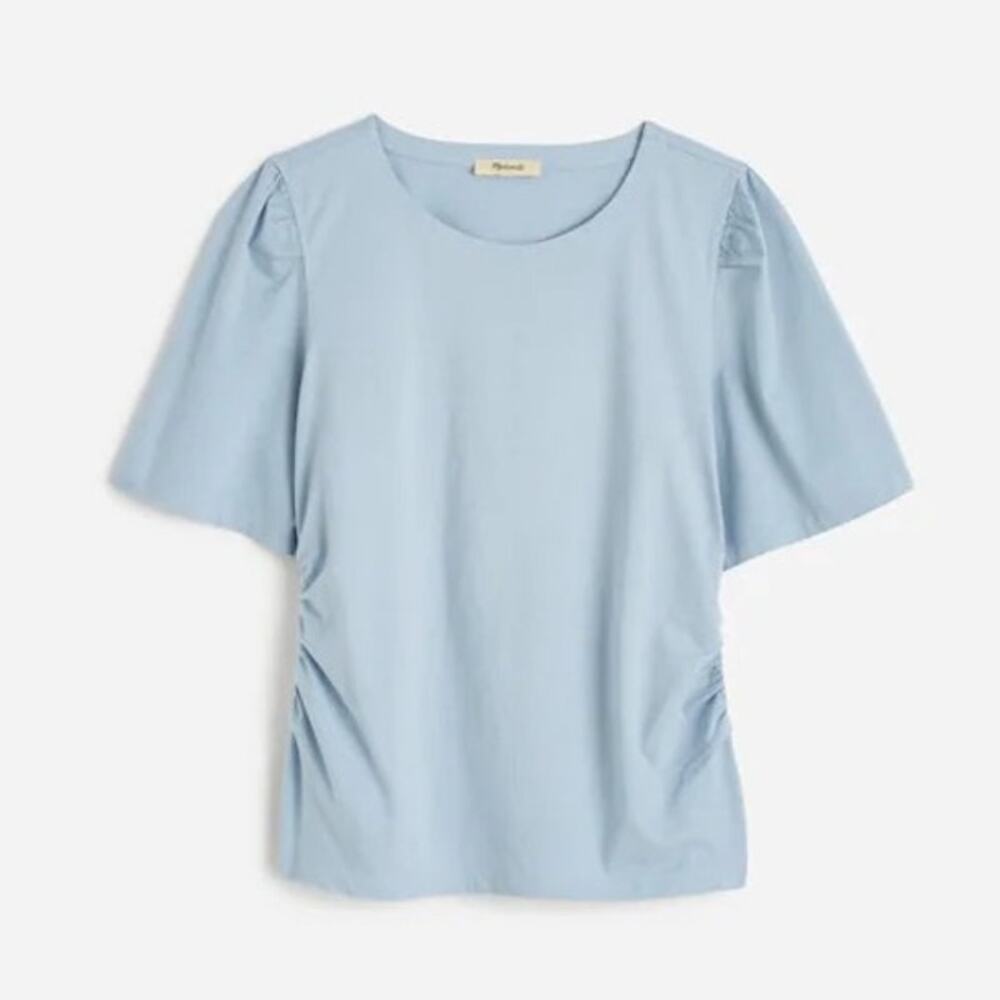 Madewell Side Cinch Puff Sleeve Tee Feather Blue Size Medium NWT